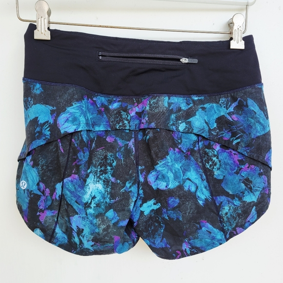 Lululemon Speed Up Short Long 4" Floral Shift Blue Multi Black Tall Size 4 - Picture 14 of 16